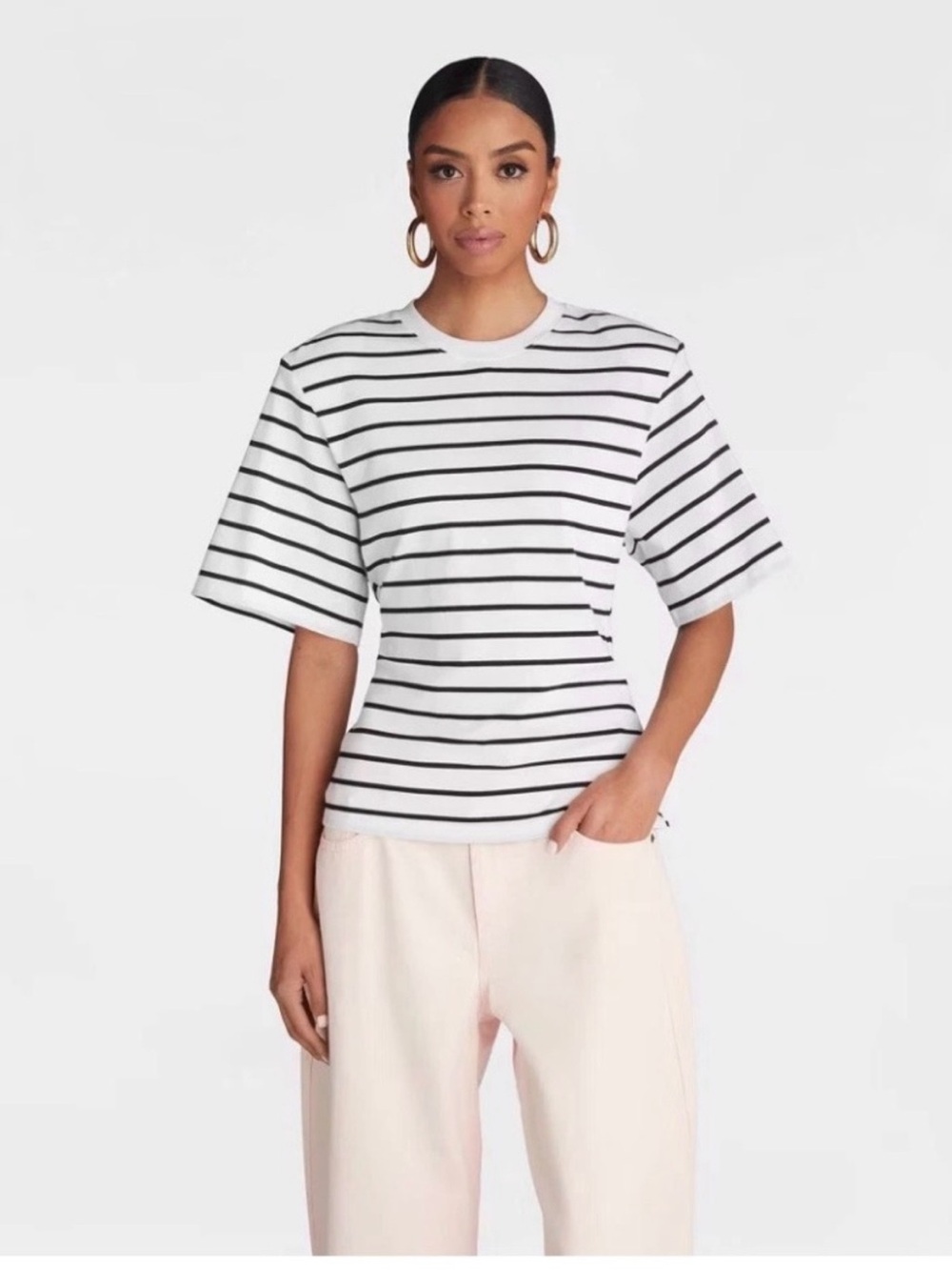 Women's Black & White Striped Short-Sleeve Crewneck Tee